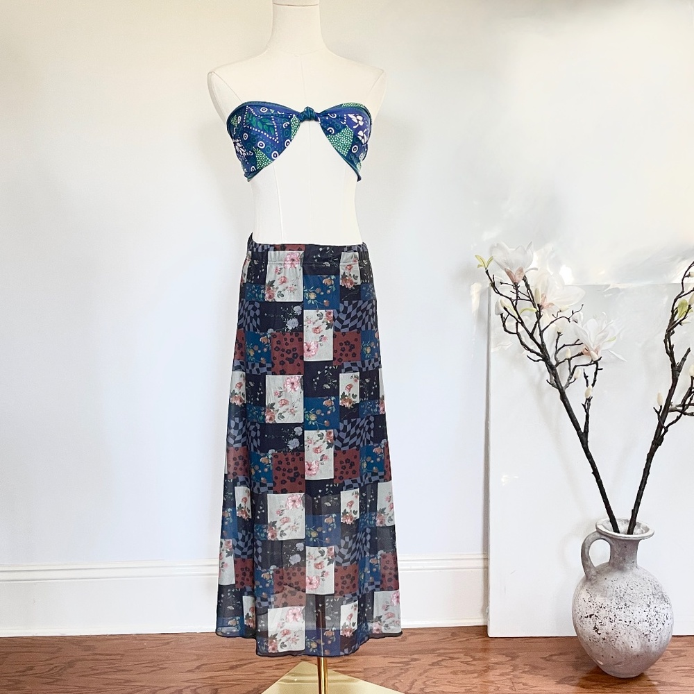 Earthbound Whimsigoth Patchwork Y2K Skirt Womens S Festival Floral Sheer‎ Indie